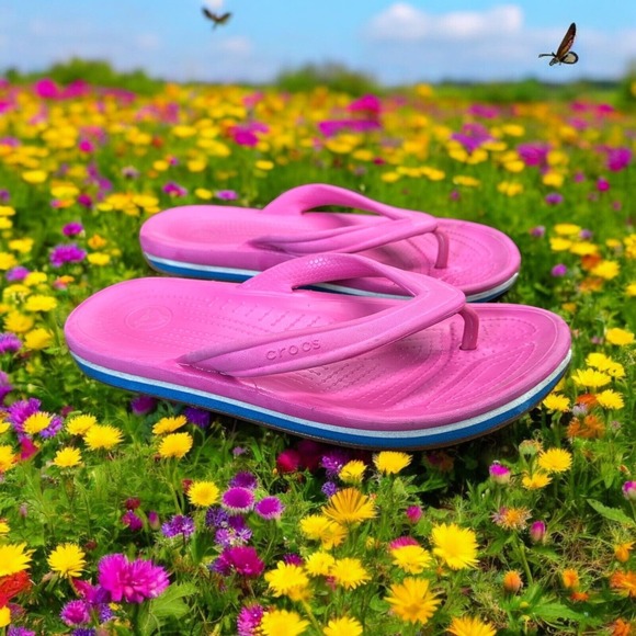 Rare Style Crocs Crocband Pink Flip Flop Sandals Comfort Spring‎ Women's Size 7 - Picture 1 of 5